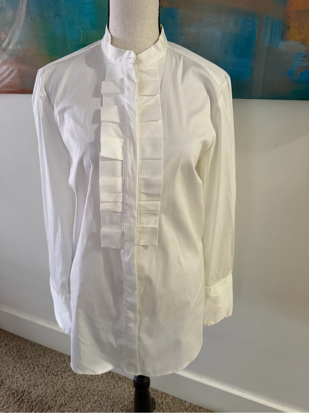 Ann Taylor NWT Crisp White Box Pleat Tuxedo Blouse Stretch Cotton 8